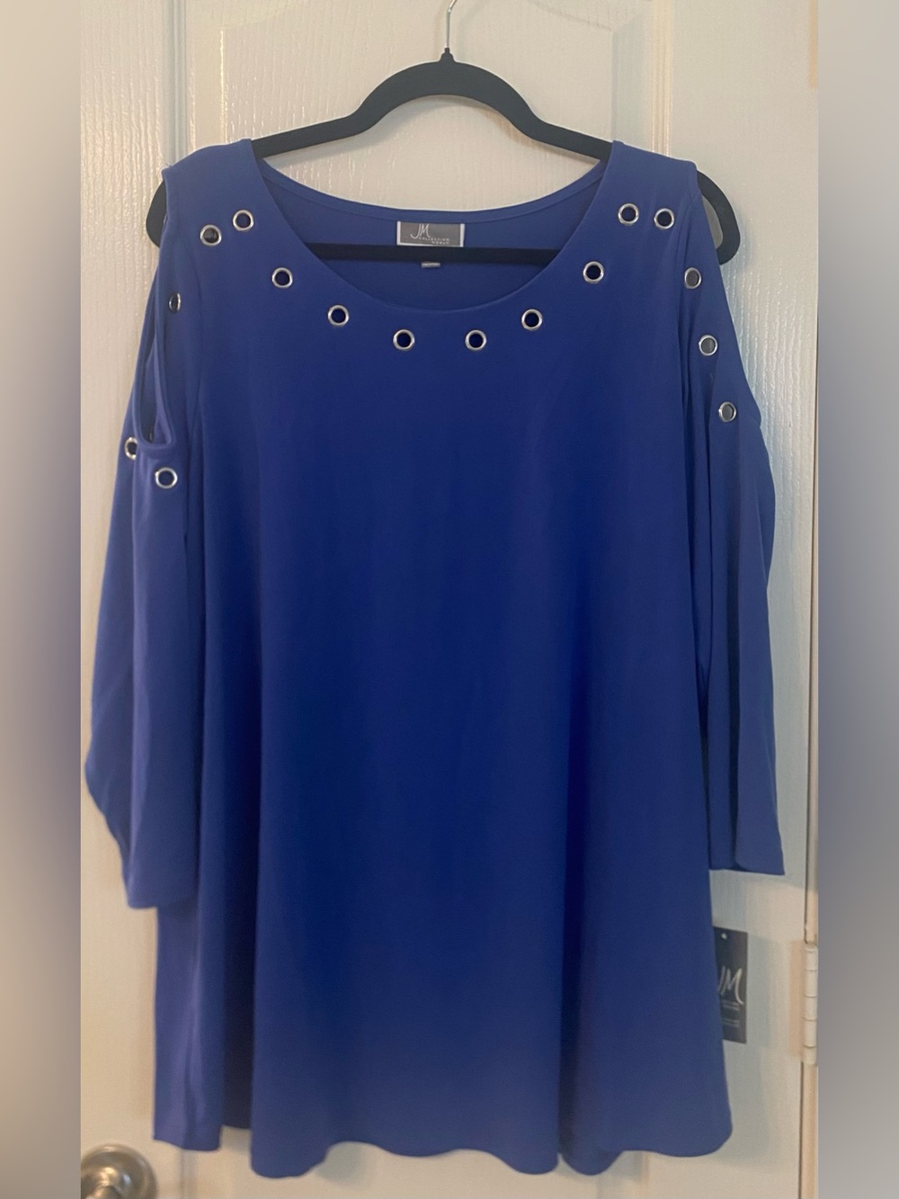 JM Collection Royal Blue Cold-Shoulder Grommet Tunic